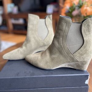 Natori Olive Suede Ankle Booties